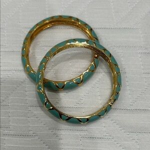 Elegant Gold and Aqua Blue Green Bangle Set
